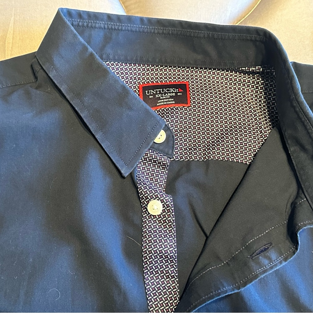 Navy Blue w/ Pattern Lining Untuckit Long Sleeve Shirt - Picture 2 of 5